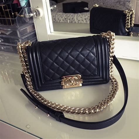 small black chanel boy with black shiny hardware|Chanel bag review.